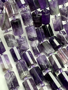 Perle di pietra di ametista viola a forma di cilindro sfaccettato naturale per accessori per collana di bracciali - Product Image 3