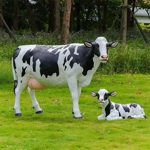 H001 Sculpture de vache grandeur nature Décoration d'art urbain moderne Statue en fibre de verre faite à la main pour espace public Thème de musique robuste et élégant - Product Image 1