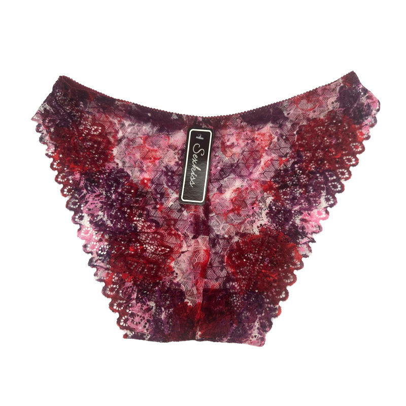 Ribbed Thread Cotton Lace Panties Solid Color Black Mid-rise Underwear for Cheap Wholesale Price in Dozen Pack 12