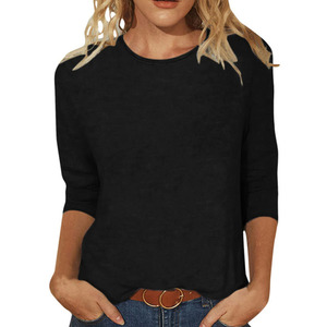 RNSHANGER, blusas y tops para mujer, moda 3/4, manga étnica, Color sólido, cuello redondo, camisetas ajustadas, blusa informal de primavera - Product Image 3