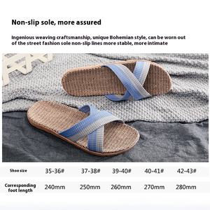 Pantofole da donna in lino estivo da interno antiscivolo silenziose morbide con funzione traspirante per uso domestico coppie <span class=keywords><strong>sandali</strong></span> da uomo - Product Image 6