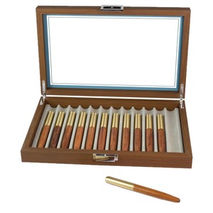 Wooden Fountain <b>Pen</b> Display <b>Box</b> 32.2cm x 20cm x 5.7cm Glass Lid Storage Case For Stationery Organization - Product Image 5