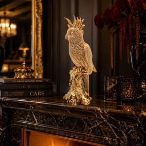 Sculpture en résine de perroquet cacatoua doré, texture perlée, figurine d'oiseau de luxe, décoration intérieure, salon, bureau, étagère, cadeau d'art en gros - Product Image 3