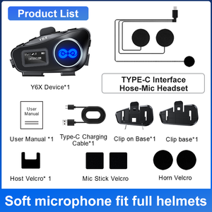 Y6X 5,1 Chips casco impermeable Blue Tooth comunicaciones intercomunicador 4peopel motocicleta intercomunicador grupo con pantalla FM y Oled - Product Image 2