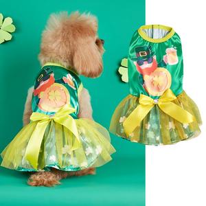 Pet <strong>Clothes</strong> <strong>St</strong>. <strong>Patrick's</strong> <strong>Day</strong> Casual Dog Irish Clover Satin Mesh Dog <strong>Clothes</strong> Skirt in Green and Yellow - Product Image 1