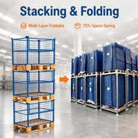 Cage à palettes en acier galvanisé entièrement soudé, robuste, pliable et empilable, conception détachable pour la logistique d'entrepôt