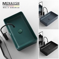 Lavabo de comptoir vert foncé nordique pour balcon, toilettes, lavabo simple en céramique noire de petite taille