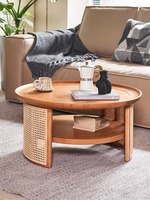 Table basse ronde en bois massif et rotin de style japonais nordique contracté pour salon