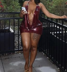 Viviblook J26DS028 Vestido de noche mini con cuello en V profundo y decoración de lentejuelas para mujer, novedad de verano - Product Image 3