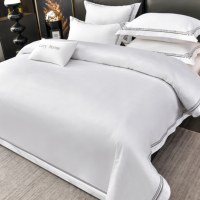 Parure de lit en coton blanc uni avec bord brodé, qualité hôtelière 5 étoiles, pour hôtels et gîtes, vente en gros