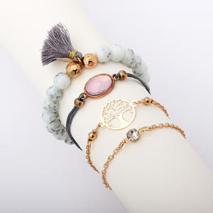 Parures de bijoux fantaisie pour femmes, bracelet en alliage de zinc, zircon, perles, design arbre de vie, ensemble de 4 pièces - Product Image 3