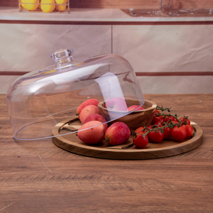 حامل كيك خشبي دائري من خشب الأكاسيا مقاس 12 بوصة مع غطاء أكريليك قبة، طبق تقديم وعرض للحلويات والفواكه، 2 في 1 - Product Image 3