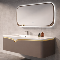 Meuble de salle de bain mural minimaliste de luxe avec design de vasque flottante gain de place et miroir éclairé