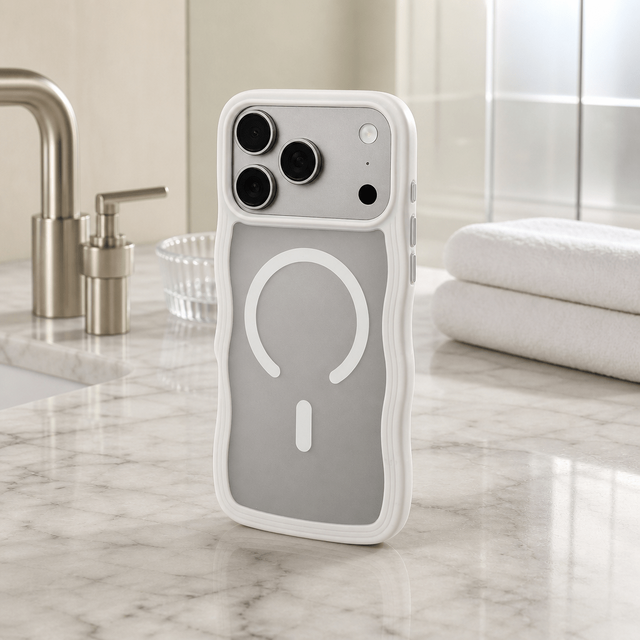 Sleek Touch Feeling Curly Wave Frame Shockproof Phone Cover Magnetic Charging Tpu Phone Case for Iphone 17 18 Pro Max