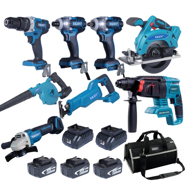 Custom Design 8pcs Cordless Drill Electric Power Tool Set Combo Professional Multi-Purpose Includes All Necessary Power Tools