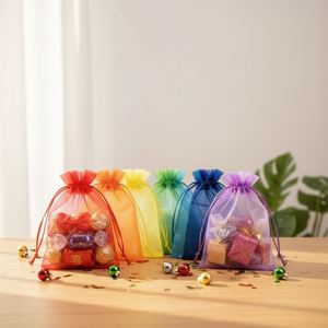 Custom Organza <b>Bags</b> Drawstring 10x15cm <b>Small</b> <b>Gift</b> Pouch Mesh Jewelry Earring Packaging Plain Color China Made Model QJ-DB-045 - Product Image 1