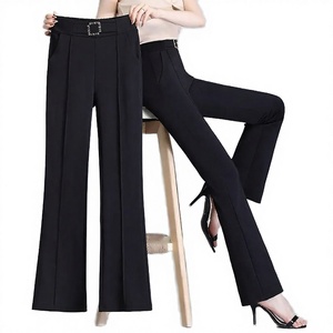 Pantalon évasé taille haute pour femme, élégant pantalon de bureau avec ceinture, coupe ajustée, noir, décontracté et professionnel pour femmes - Product Image 3