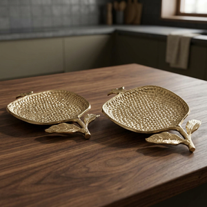 Stylish Display Gold Plated Fruit Shape Decorative <b>Tray</b> Set 2Pcs Contemporary Metal Handicraft <b>Plant</b> Design - Product Image 3