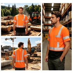 T-Shirt Riflettente Alta Visibilità 100% Poliestere Girocollo con Tasca sul Petto Copertura a 360° S-5XL Bicolore Unisex Traspirante da <span class=keywords><strong>Lavoro</strong></span> - Product Image 4