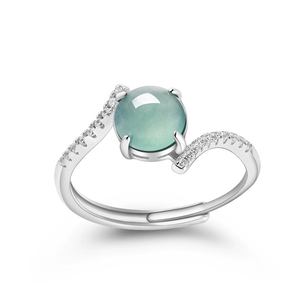 S925 <b>silver</b> <b>set</b> with natural A-grade jadeite blue water pearl surface <b>ring</b>, ice-grade jade, women's <b>ring</b>, adjustable design - Product Image 1