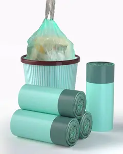 Werks anpassung Kordel zug Mülls ack 100% kompost ierbare biologisch abbaubare Plastikmüll säcke auf Rolle mit Kordel zug