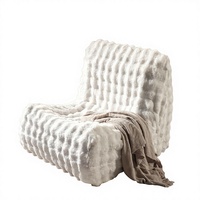 Fauteuil lounge sans accoudoirs en velours crème côtelé à canaux verticaux pour salon et chambre modernes – Vente en gros, directement de l'usine
