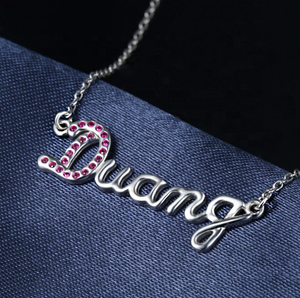 Personalized Custom Personalised 18k Gold Plated 925 Sterling <strong>Silver</strong> Any English Letter Name <strong>Initial</strong> Diamond Plate <strong>Necklace</strong> - Product Image 2