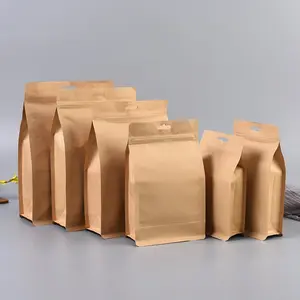 ready to ship stand up brown zip lock kraft paper coffee bags for tea packaging