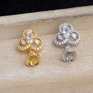 Pendentif en argent S925 avec zircon, accessoire de bricolage pour bijoux en perles, feuille de trèfle de 10 à 12 mm, tête enveloppée, JG5986, plaqué, emballage en sachet - Product Image 2