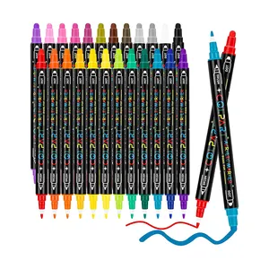 Diseño personalizado DIY pintado a mano 24 colores Punta de punto doble acrílico Mesa pintura bolígrafos marcadores hechos en China