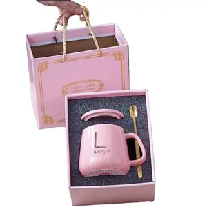 Promosyon hediye yaratıcı Ins mermer seramik kupa taşınabilir hediye kutusu ile düğün el dönüş baskılı logo hediye kupası