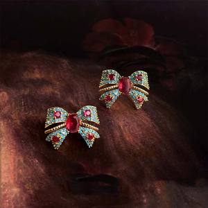 Boucles d'oreilles pendantes tendance, émail <span class=keywords><strong>français</strong></span>, effet goutte d'huile, couleur or, vintage, turquoise, nœud papillon, élégantes, luxe léger - Product Image 5
