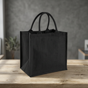 Bolsa de Yute Negra Reutilizable, Bolsa de Compras con Asas de Cuerda, Bolsa de Regalo Mediana, Bolsa de Viaje con Logotipo Personalizado - Product Image 2