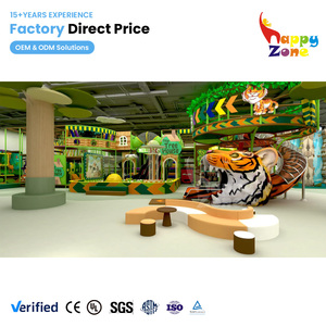 Centro Giochi Gigante per Bambini con Piscina di Palline, Scivolo a Tema Giungla Tigre, Struttura in Legno per Arrampicata, Stazione dei Pompieri, Area Sicura per Interni, Certificato CE SGS - Product Image 1