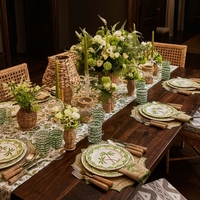 Set de table en lin festonné orné avec bordure brodée, style ferme française, lavable