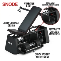 Banc de fitness pliable 4-en-1 Snode avec réglage multi-angles, rangement intégré pour haltères, gain de place, sécurité, idéal pour appartement et salle de sport à domicile