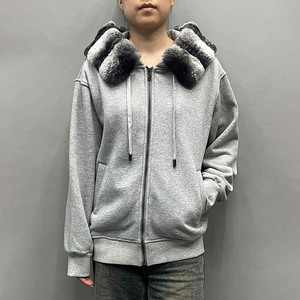 Nuove Felpe in Cotone Tinta Unita <span class=keywords><strong>con</strong></span> Cerniere e Colletto in Pelliccia di Coniglio Rex Staccabile per Donne - Product Image 1