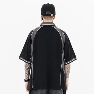 T-shirt ample en coton 100% à col montant, motif lettres, style rétro, surdimensionné, lourd, personnalisé, vente en gros, maillot de football - Product Image 4