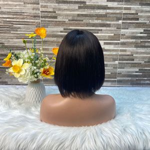 Perruque Bob Courte <span class=keywords><strong>Cheveux</strong></span> Naturels avec <span class=keywords><strong>Frange</strong></span> Mécanique, Base en Soie 3*1, Perruque Lace Noire pour Femme avec <span class=keywords><strong>Frange</strong></span> Droite - Product Image 6