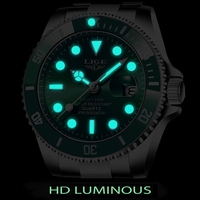 Montre LIGE LG10045 pour homme, cadran vert, style luxueux en acier inoxydable, montre étanche, montre à quartz pour homme + boîte cadeau