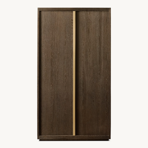 Sassanid OEM Design postmoderne Accents minces en métal Armoire en laiton bruni chêne brun Bézier - Product Image 1