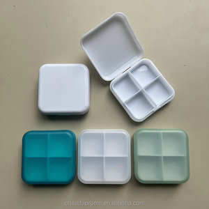 Hot Selling Promotional Portable Mini Square 4 Compartment Pill Box with Tray Flip Lid Custom Logo One Day