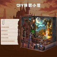 Magic Quest - Juego de Construcción 3D de Madera para Pintar con Luz, Cabina de Madera, Soporte para Libros, Rompecabezas de Bloques de Construcción, Modelo de Casa Pequeña, 0-3M