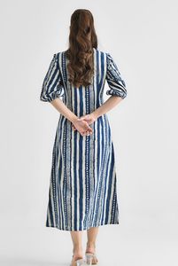 Imprimé floral nouveau rayé femmes été longue robe robe à manches longues bureau dame tenue robe pour bureau porter - Product Image 2