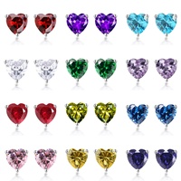 Boucles d'oreilles clous cœur en argent sterling S925 avec pierre de naissance des 12 mois, zircone colorée, cadeau de bijoux d'anniversaire