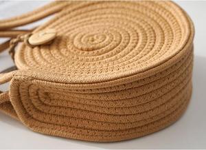 Woven Straw Bohemian Shoulder <b>Bag</b> Round Shape Zipper Closure Single Handle Tassel Cotton Lining <b>Beach</b> for <b>Women</b> - Product Image 5