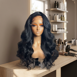 Lace Front <b>Wig</b> Vietnam Virgin Hair Natural <b>Black</b> Long Wavy Baby Hair HD for Lace Transparent Lace Bleach Knots Average Size - Product Image 2