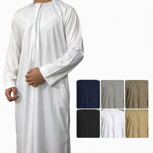 <b>Men</b> Winter <b>Thobe</b> Arabic Embossed Hand Drawn Applique Long Sleeve Polyester Fabric Breathable Maxi Traditional Muslim Clothing - Product Image 1