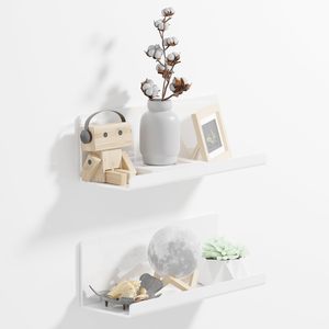 Étagère murale flottante en acrylique, lot de 2, blanche, 12 pouces, support de rangement adhésif pour salle de bain, cuisine, chambre - Product Image 1