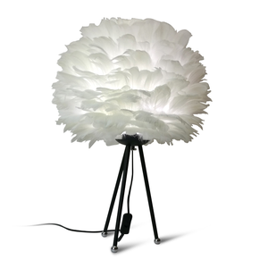 Shinetime Modern <strong>White</strong> Tripod Table Lamp with <strong>White</strong> <strong>Feather</strong> <strong>Lampshade</strong> Feathered Colorful Table Lights Home Decoration - Product Image 2